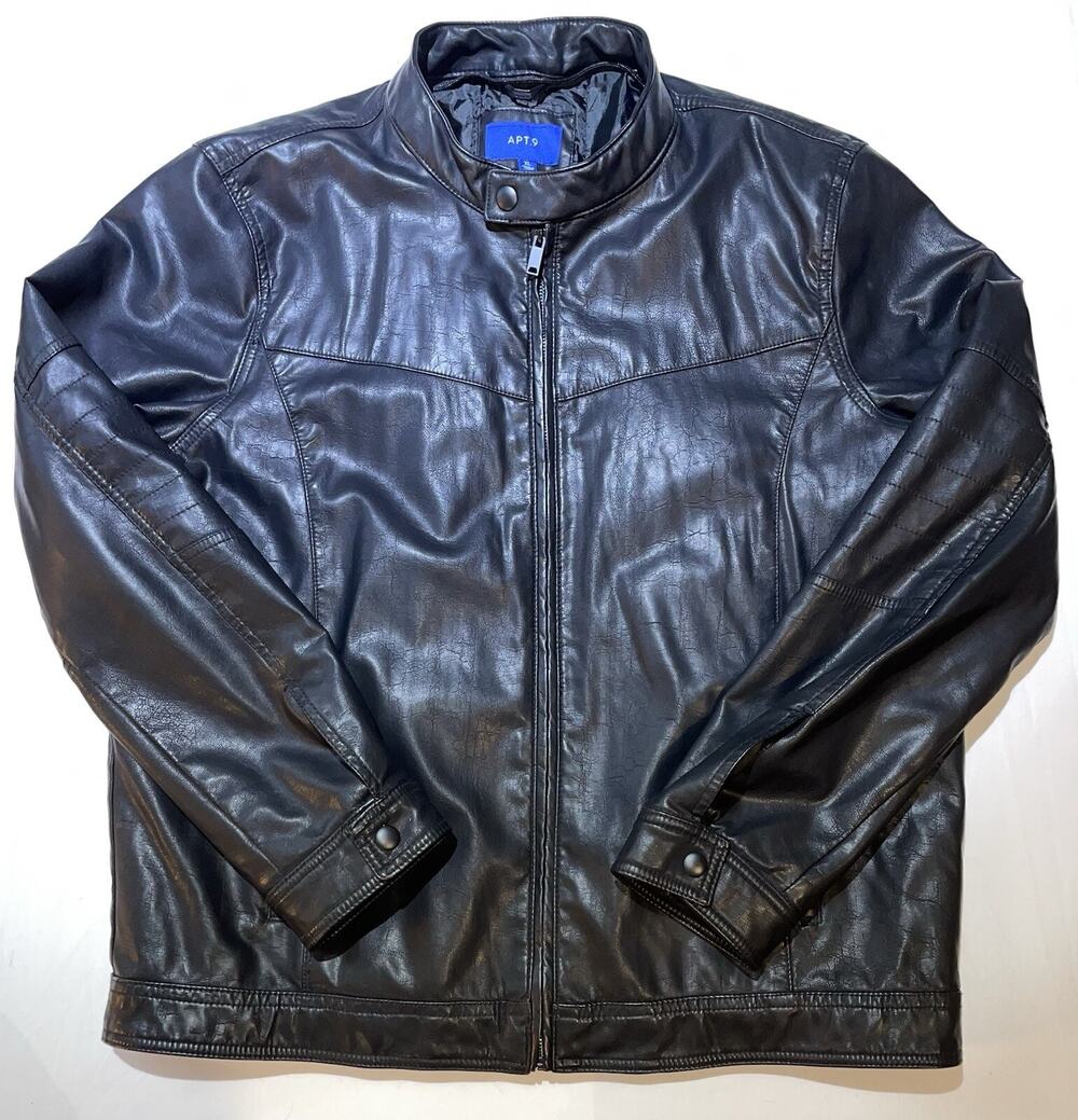 EUC Men's Apt. 9 Midweight Moto Faux Leather Jacket Cafe Racer Black XL